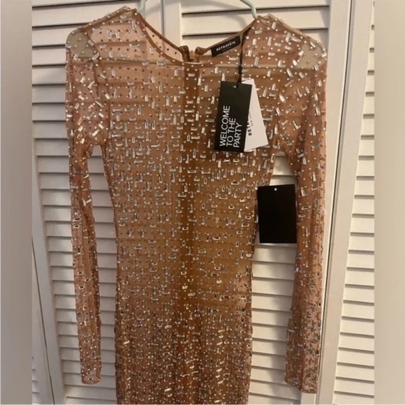 Retrofete Vinci nude sheer crystal dress gala gown floor length maxi diamond XS - Picture 6 of 6